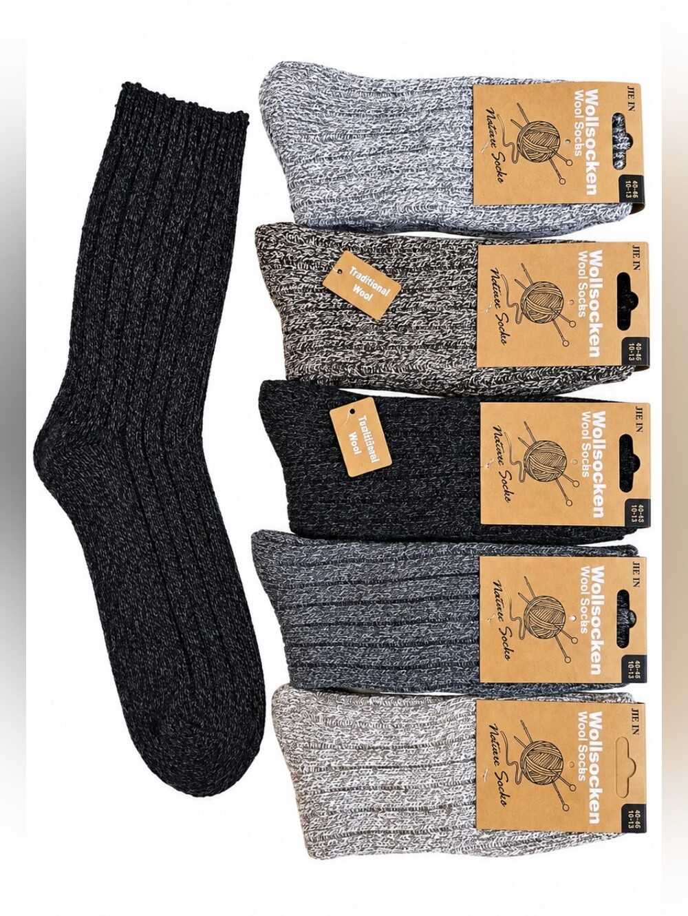 6 Pairs Men’s Wool Blend Socks Warm Thick Winter Crew Boot Socks Size 10-13